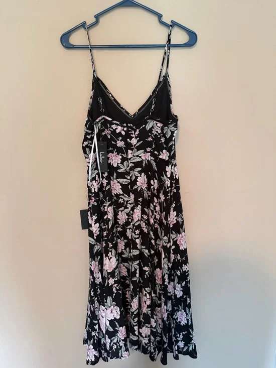 Lulu's Black Midi Slip Dress with Pink Floral Print - Picture 2 of 3